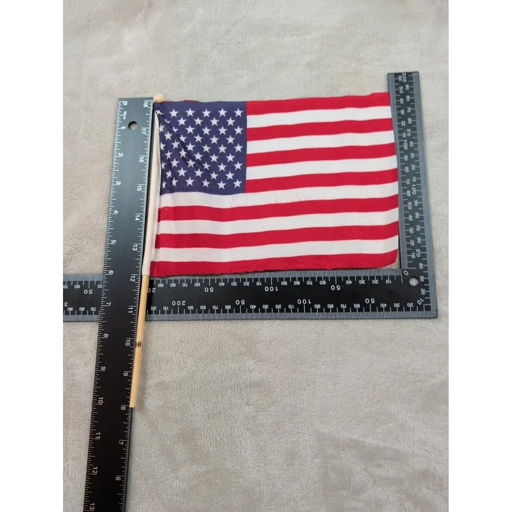 Set of Small American Flags on Wooden Sticks Patriotic Decor 4x6 Inch USA Flags